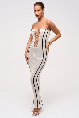 Sahara Bandeau Lace Up Maxi Dress - Semi-Sheer Stretchy Knit