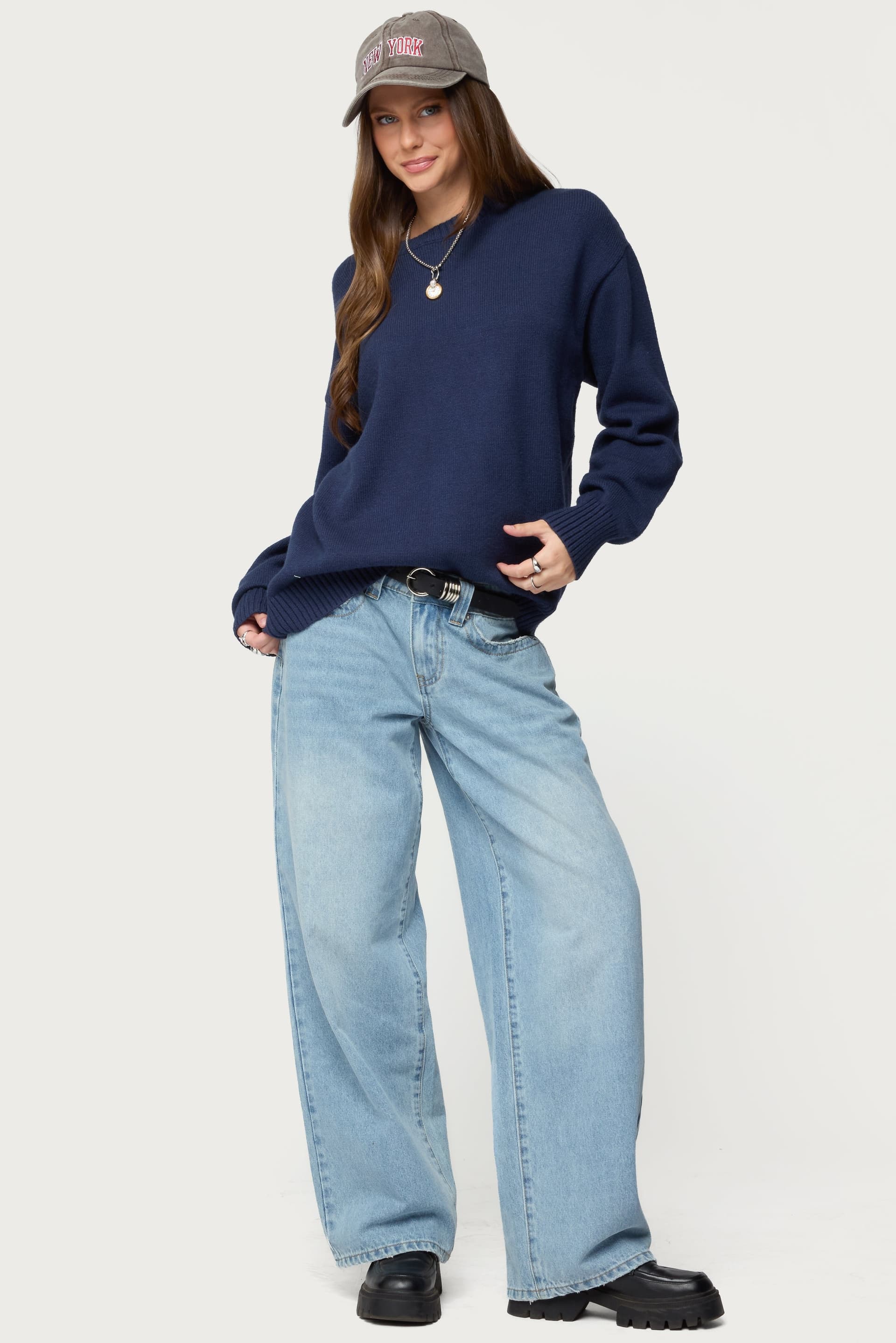 Priscila Oversized Crewneck Sweater - Acrylic Knit, Relaxed Fit