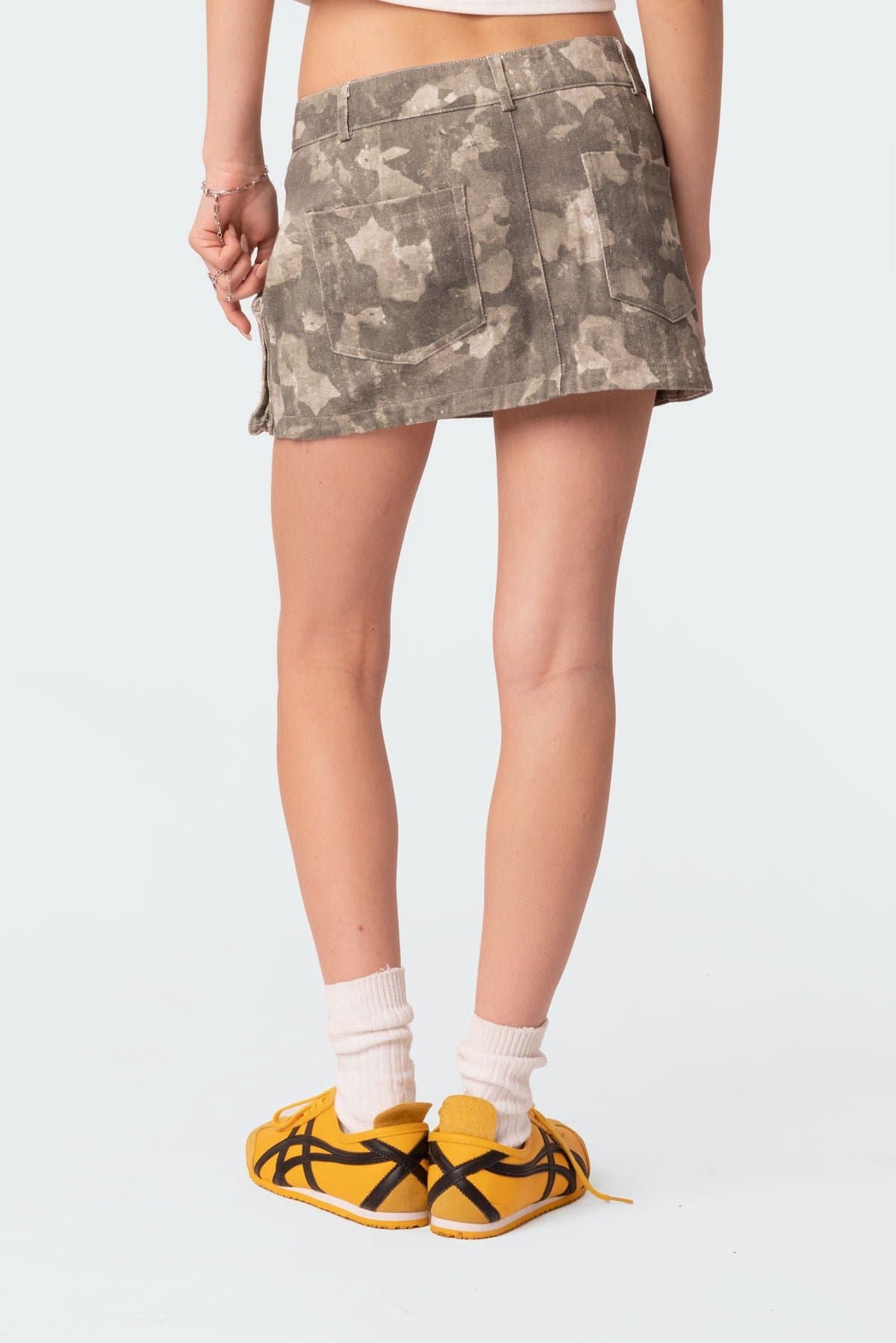 Camo Low Rise Denim Cargo Mini Skirt - 100% Cotton