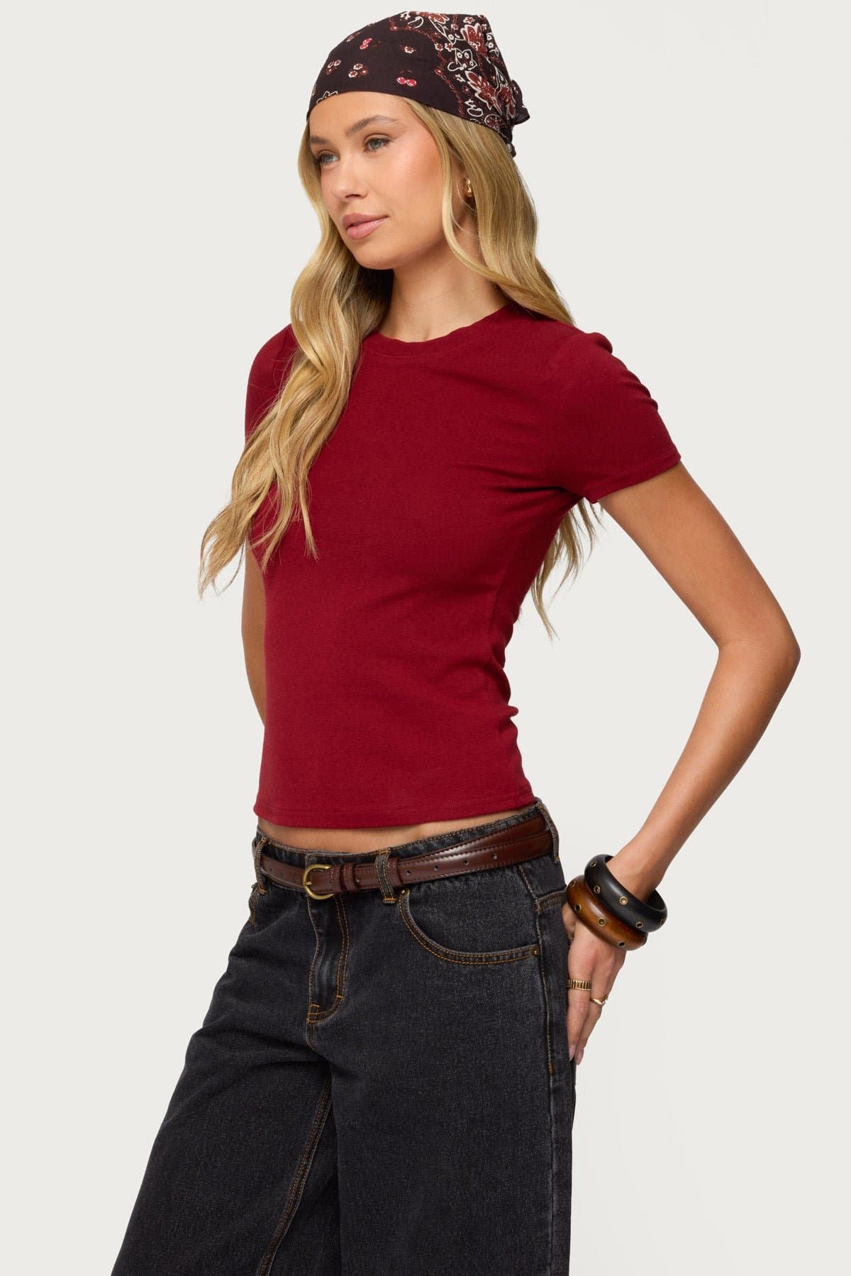 Daphney Ribbed Fitted T-Shirt - Rayon Spandex Women's Top