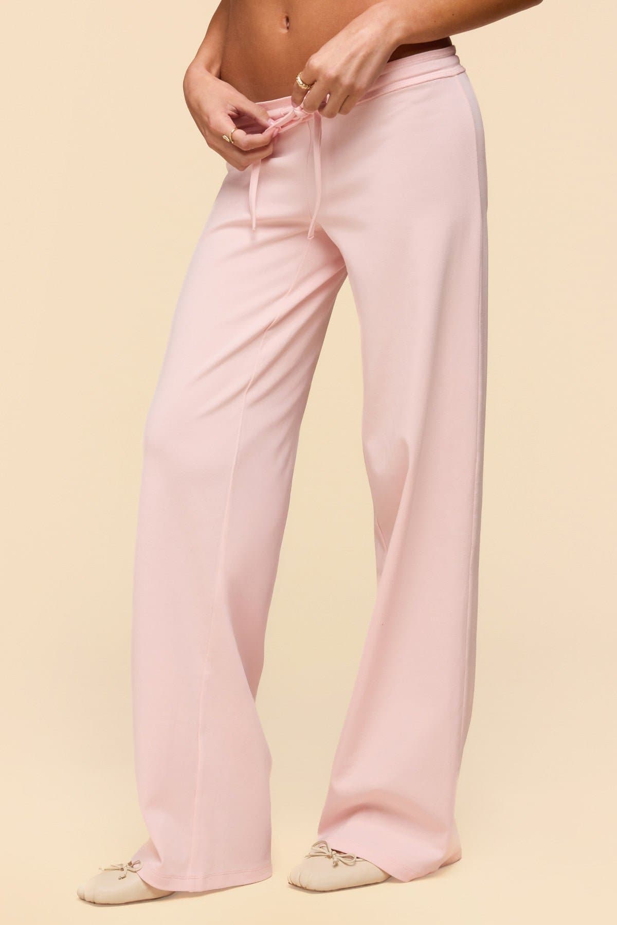 Claudia Straight Leg Pants - Adjustable Tie Waist, Cotton Spandex, Size S Inseam 33.3in