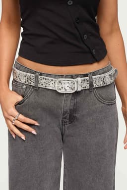 Zinia Studded Faux Leather Belt, Polyurethane Rayon, 43.3 Inch Length