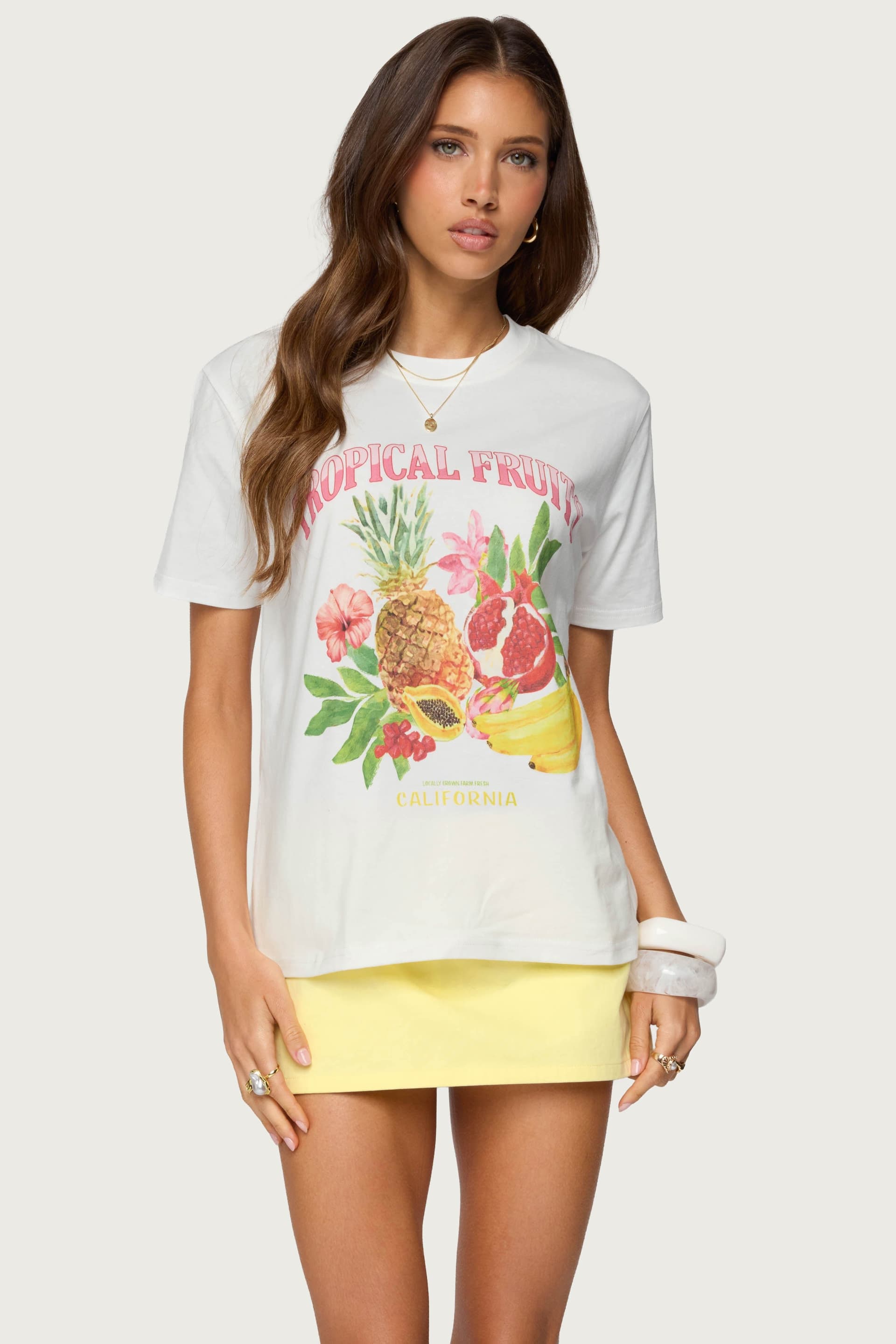 Tropical Fruits Graphic Print T-Shirt - Loose Fit 100% Cotton Unisex