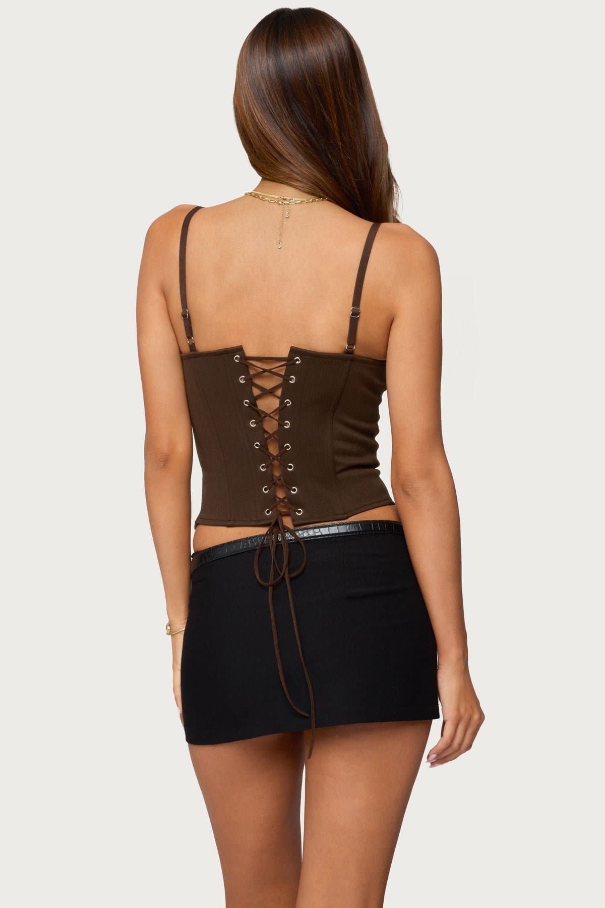 Estrella Cupped Corset Boned Bodice Adjustable Straps Lace Up Back Polyester Spandex