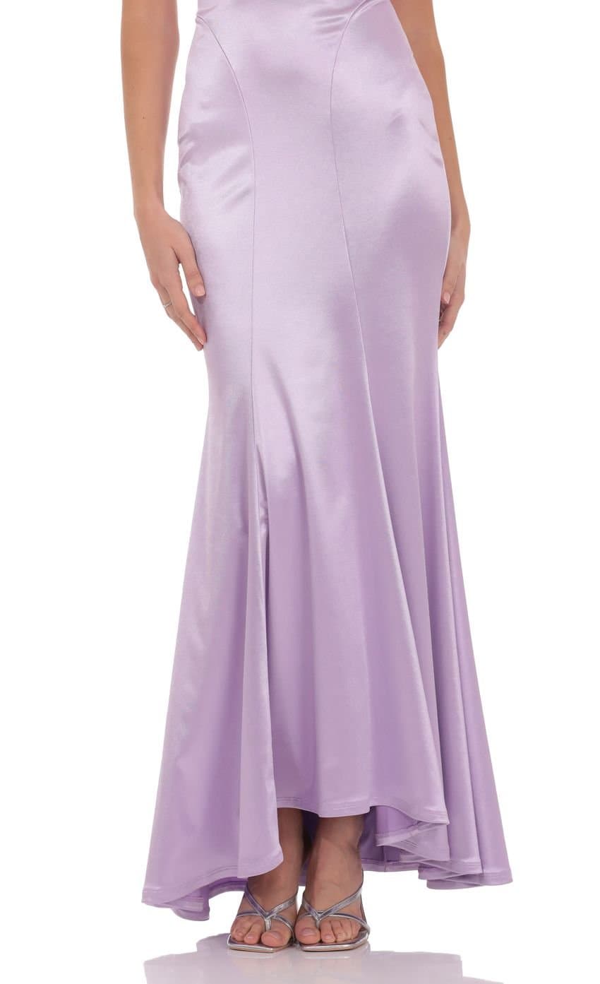 Satin Open Back Mermaid Maxi Dress in Lavender