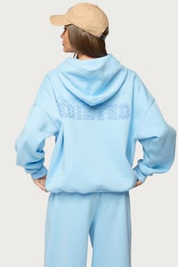 Pastel Edit Edikted Oversized Hoodie - Polyester Cotton Graphic Print Flower Detail