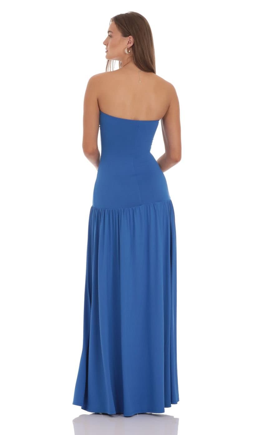 Strapless Drop Waist Maxi Dress in Blue