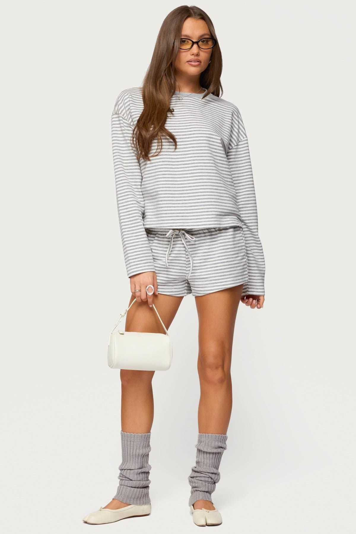 Jainee Striped Long Sleeve Oversized T-Shirt - Cotton Spandex Loungewear