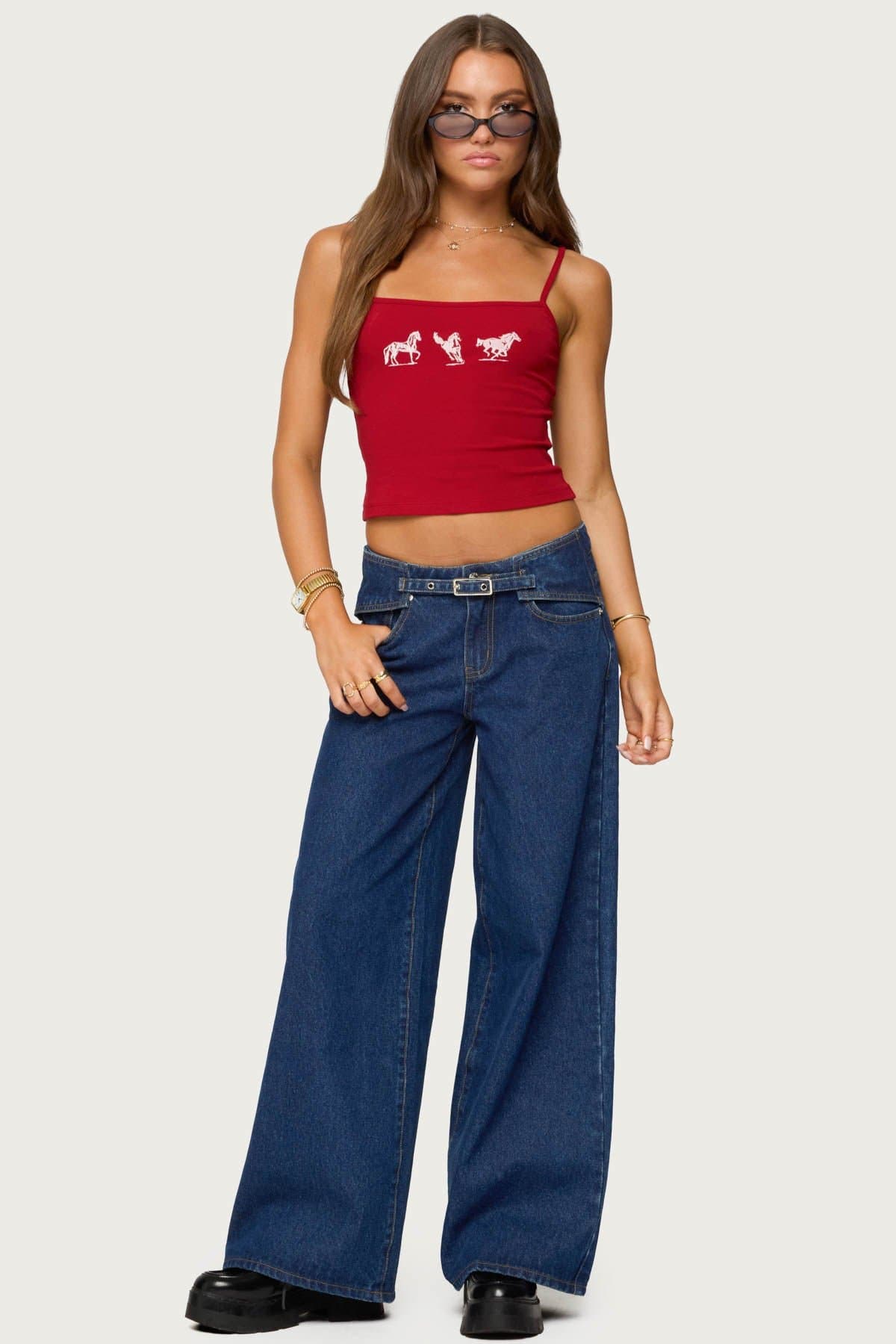 Wild Horses Graphic Tank Top - Cotton Rayon Spandex Adjustable Straps