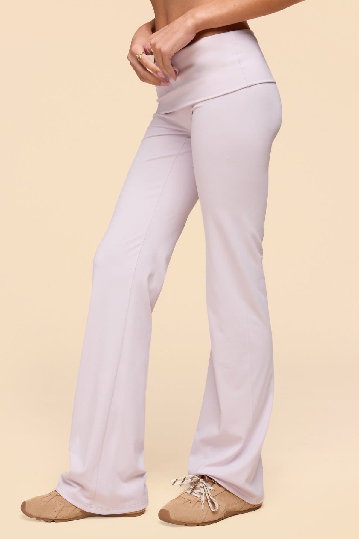 Oriane Foldover Flared Leggings - Polyester Spandex, Size S Inseam 32.7in