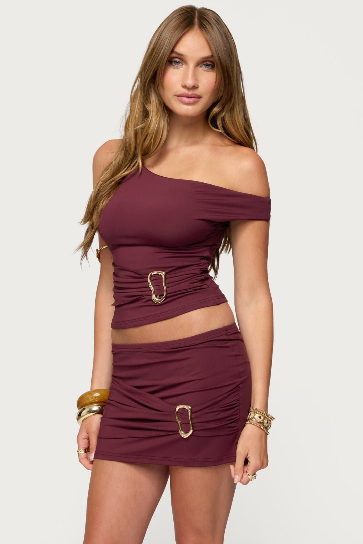 Kenia Abstract Ring Off-Shoulder Top - Nylon Spandex Gathered Detail