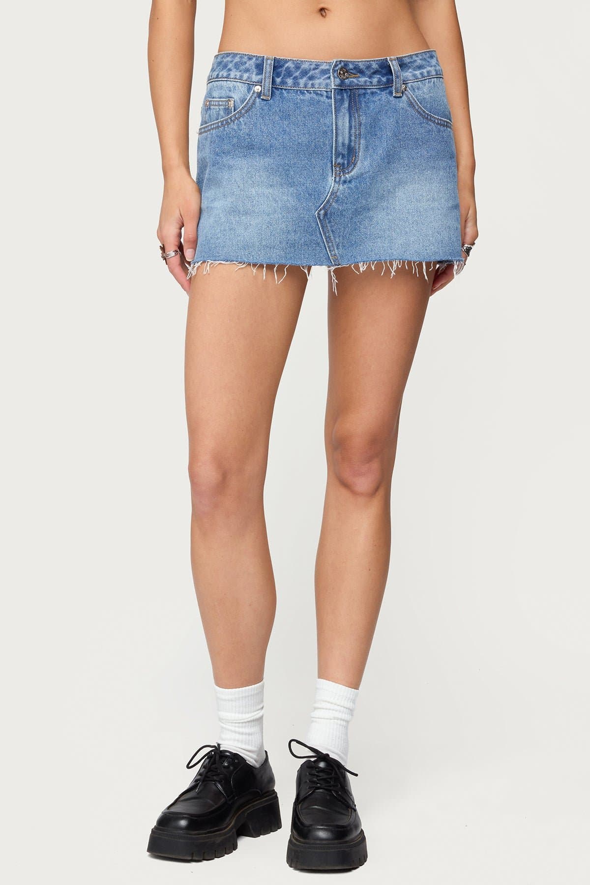 Micah Denim Mini Skirt Raw Hem 100% Cotton