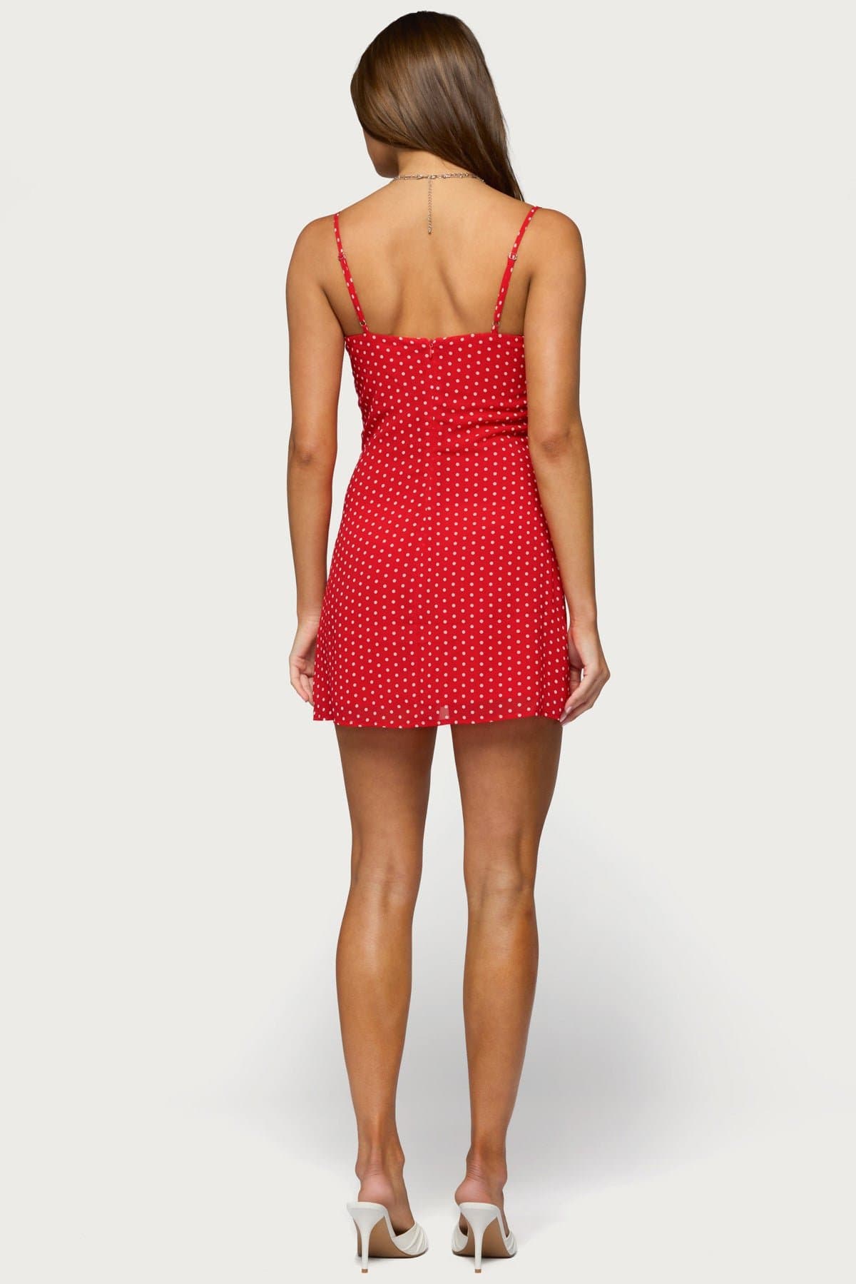 Polka Dot Cupped Chiffon Mini Dress with Adjustable Straps