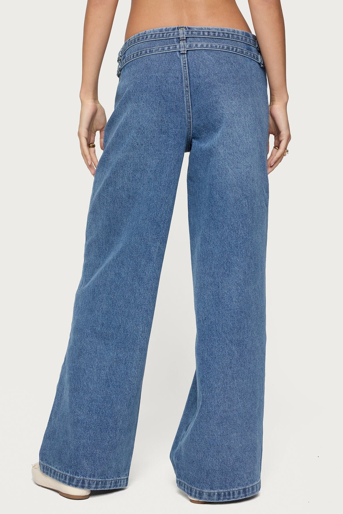 Livia Double Belt Low Rise Baggy Jeans - 100% Cotton Rigid Denim