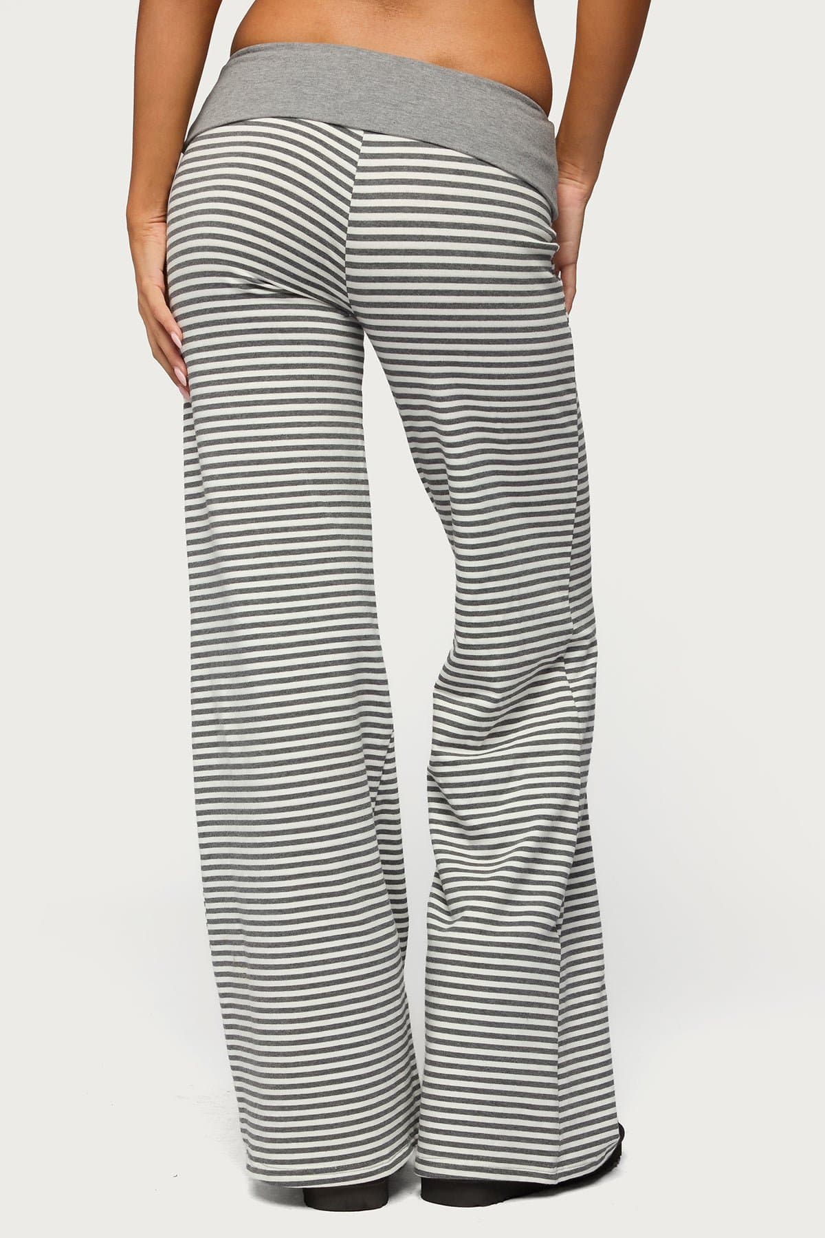 Meggy Striped Foldover Pants - Cotton Spandex, Contrast Waistband