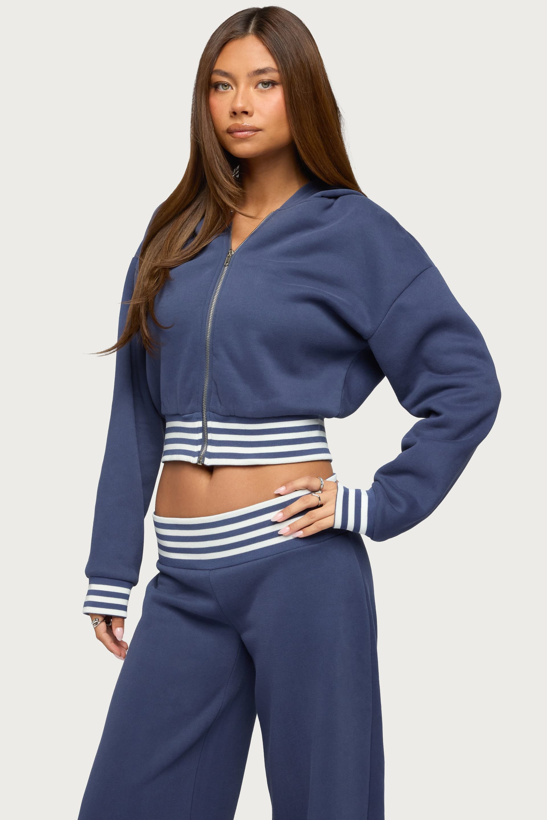 Eloura Stripey Zip-Up Hoodie - Striped Cotton Polyester Hoodie