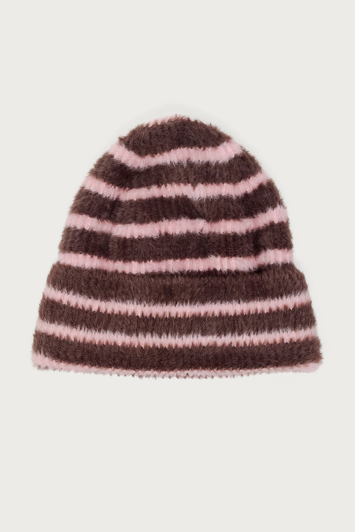 Striped Fuzzy Knit Beanie - Polyester, Height 12.6in