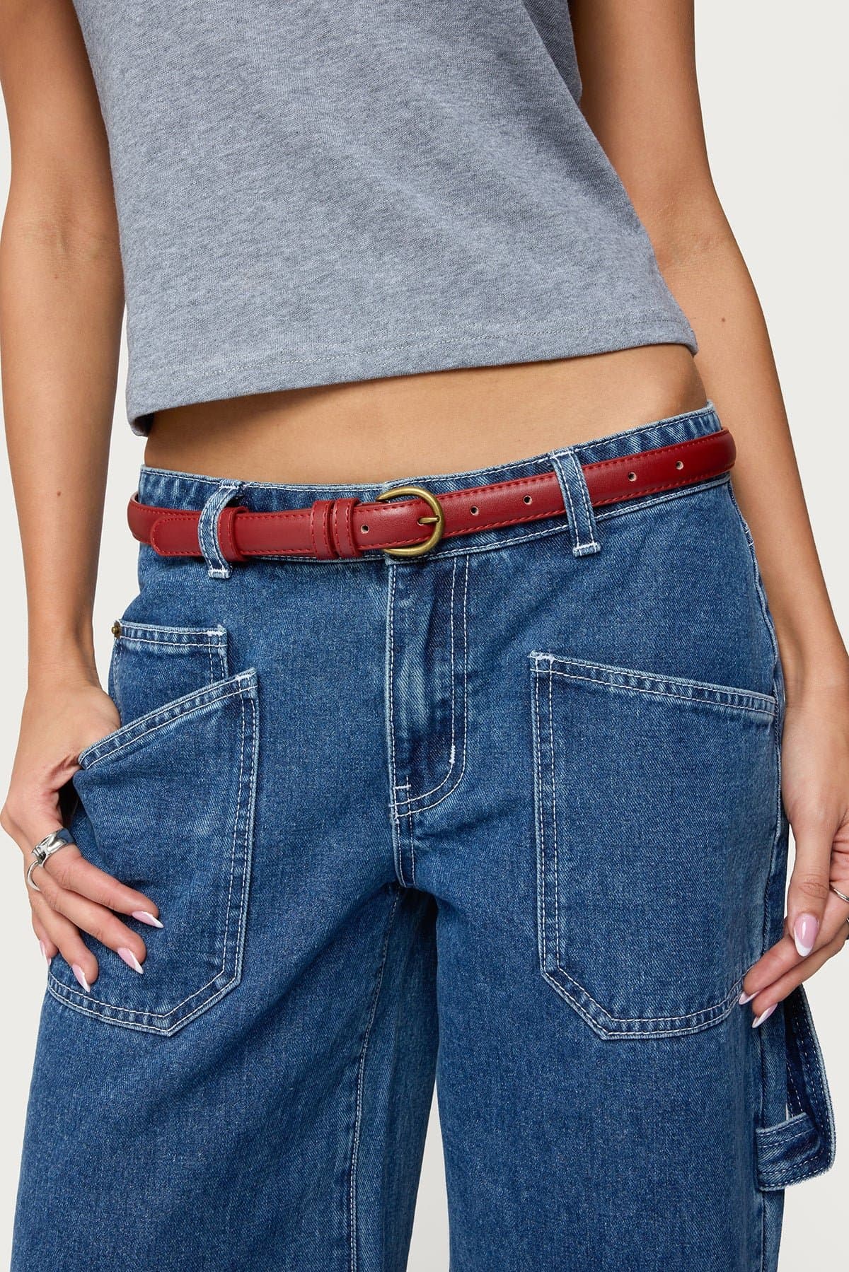 Goldey Faux Leather Belt with Gold Tone Metal Buckle 43.7 Inch Length