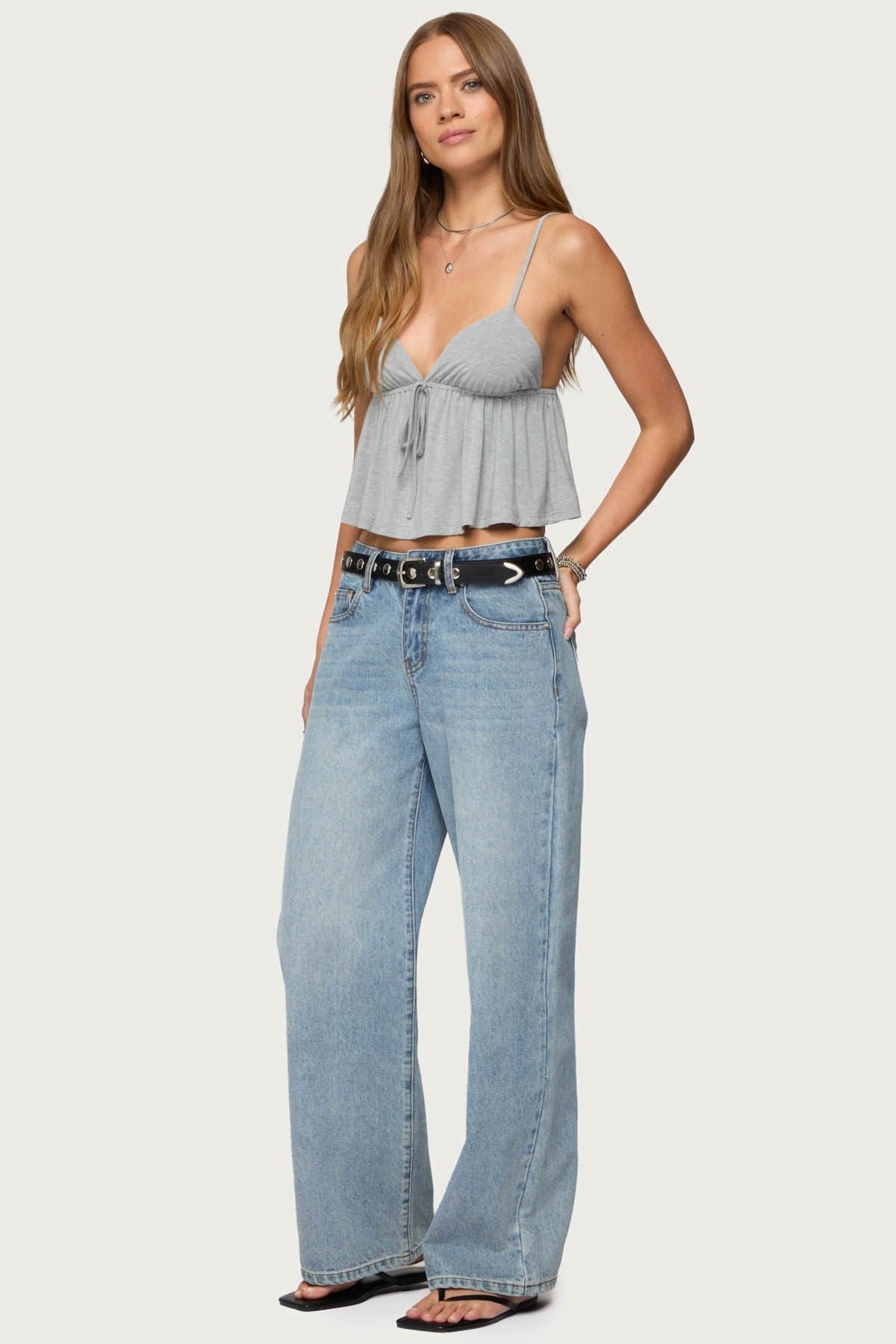 Sunrise Babydoll Tank Top with Adjustable Straps and Front Tie in Rayon Spandex