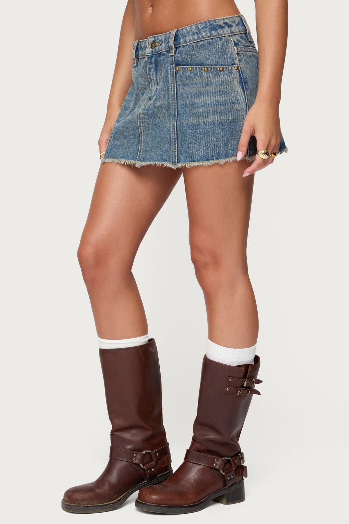 Keiko Studded Denim Mini Skirt 100% Cotton