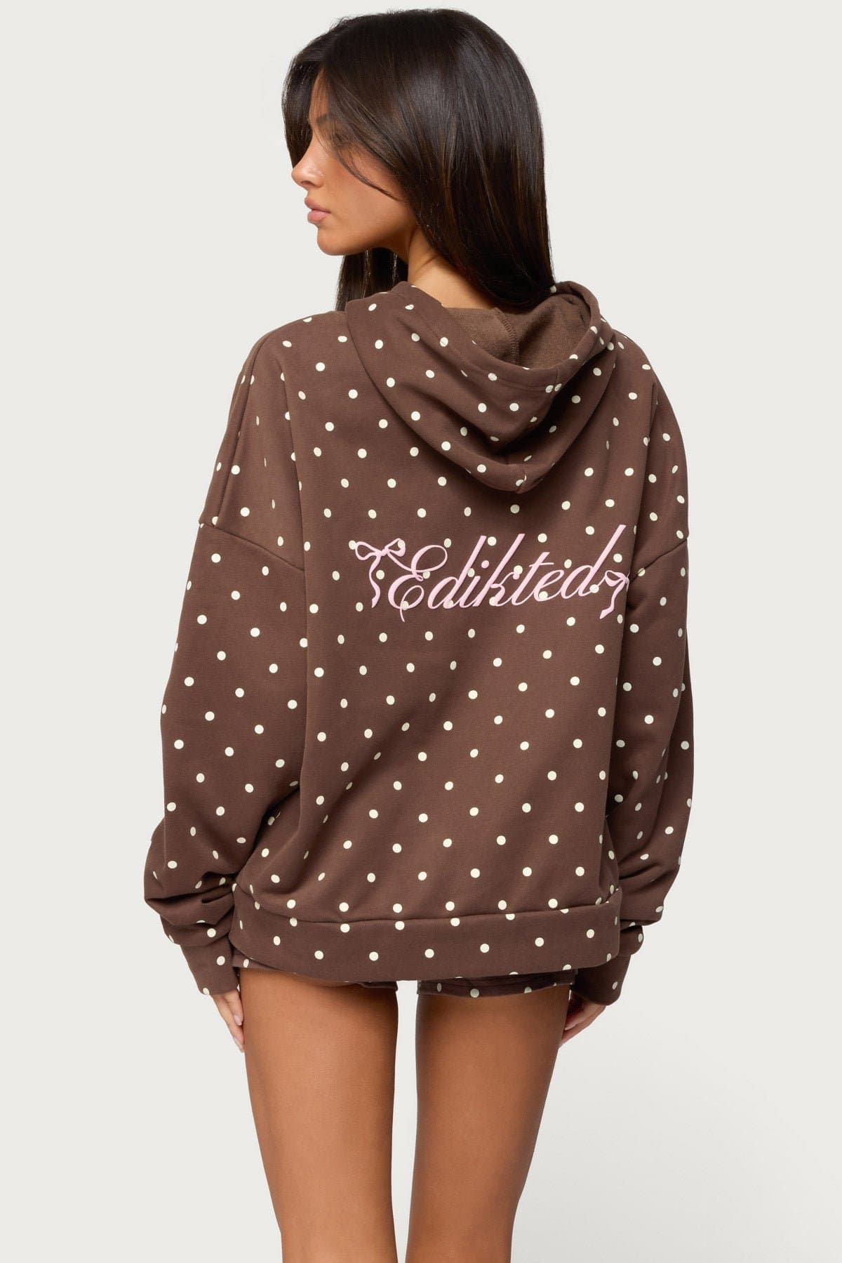 Chelsie Polka Dot Print Hoodie with Edikted Graphic - Cotton Polyester