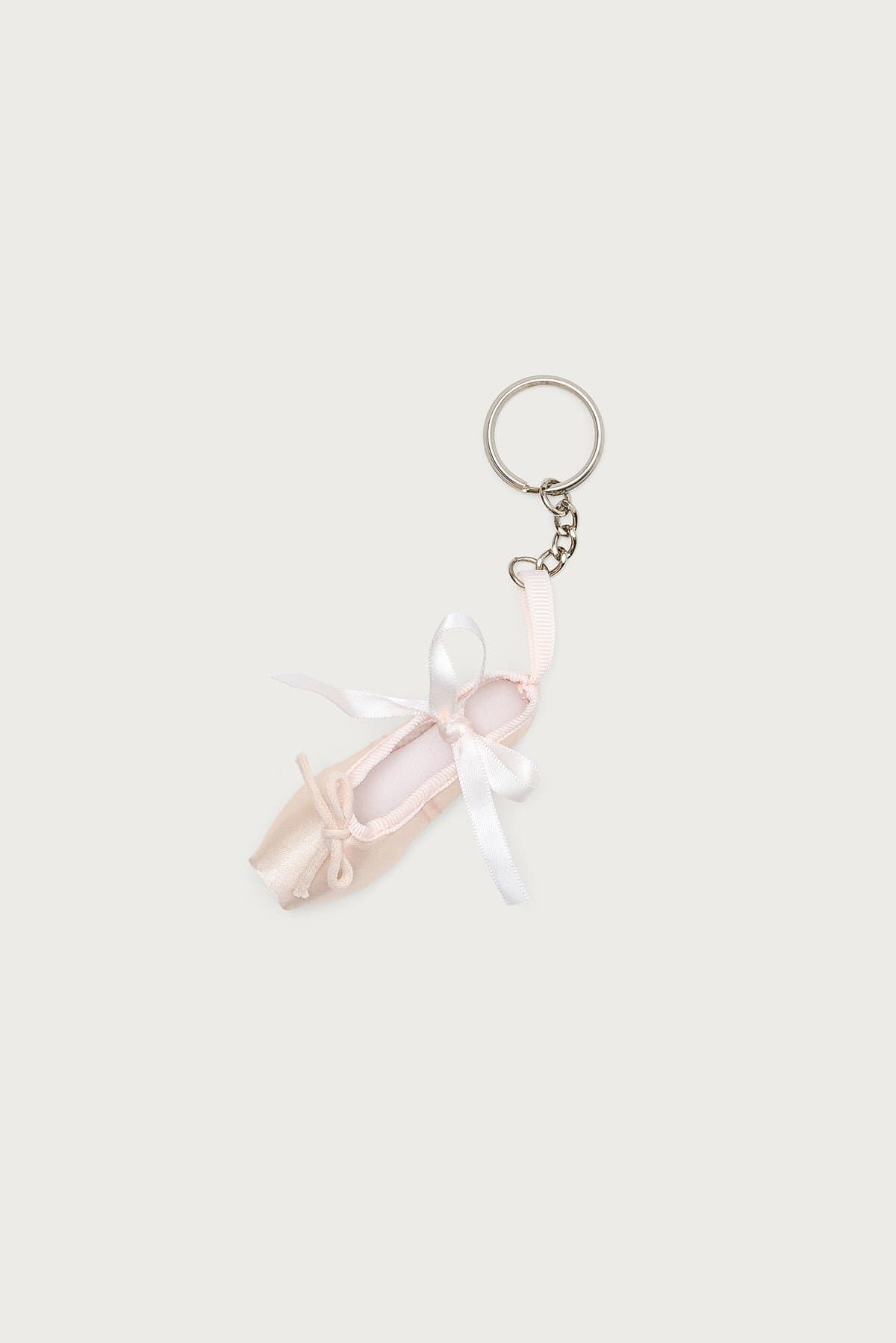 Ballet Slipper Keychain - Polyester with Silver Tone Metal, 3.2 Inch Length