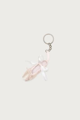 Ballet Slipper Keychain - Polyester with Silver Tone Metal, 3.2 Inch Length