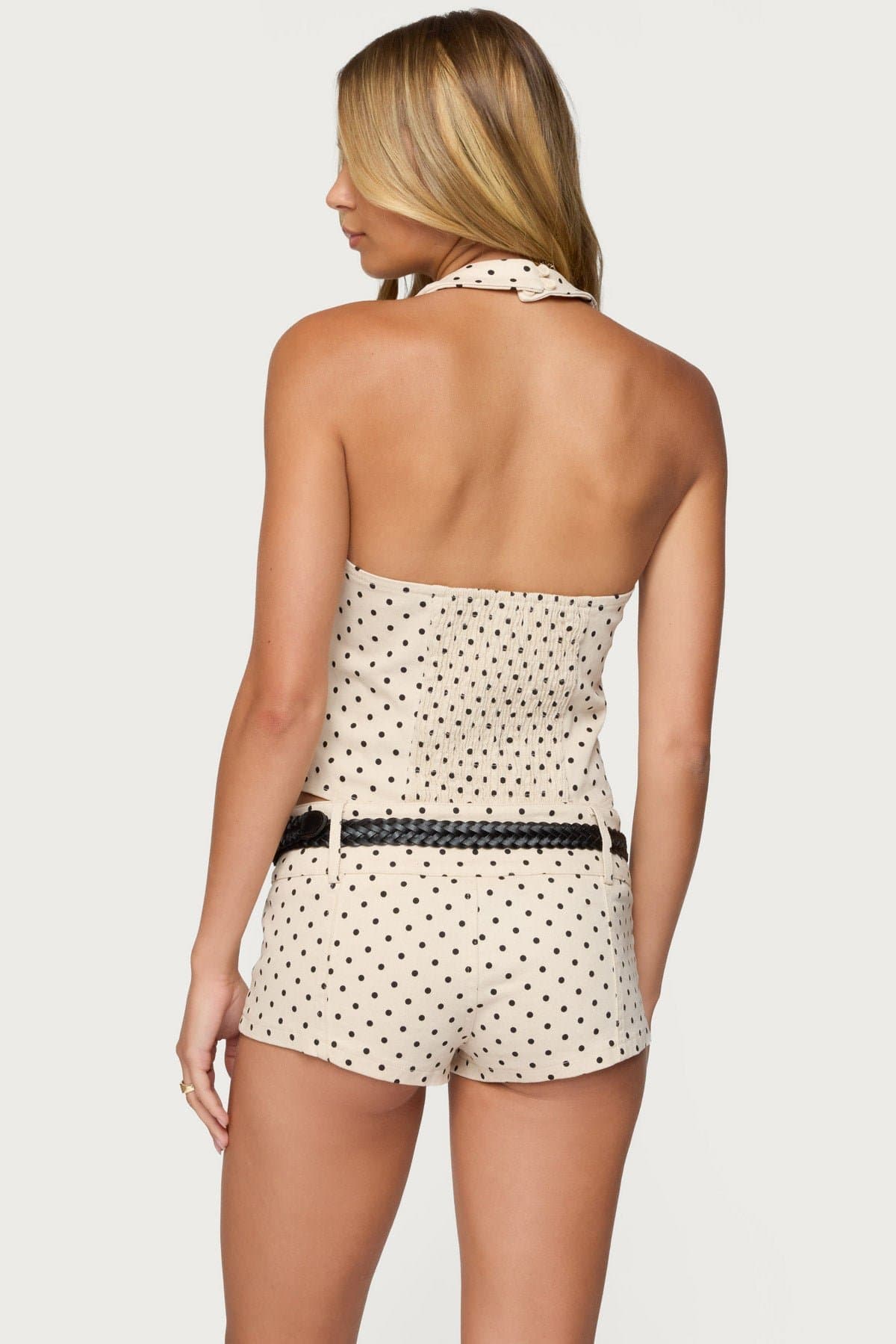 Twyla Polka Dot Halter Top - Stretchy Cotton Spandex Women's Blouse