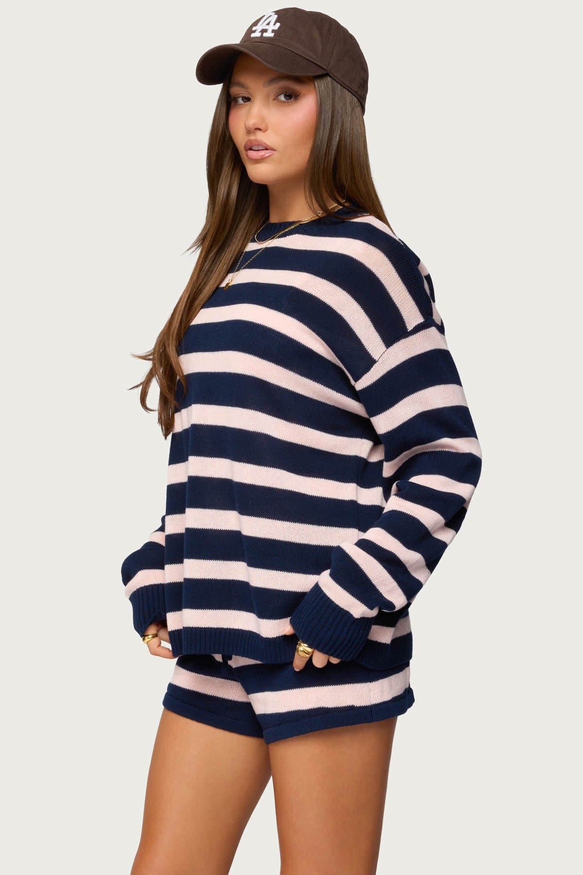 Amaris Oversized Striped Crewneck Sweater - 100% Cotton Lightweight Knit