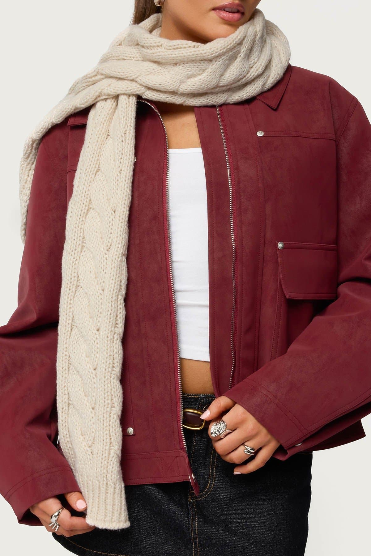 Cable Knit Scarf - Cotton Spandex Blend, 63.8" Length x 9.4" Width