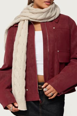 Cable Knit Scarf - Cotton Spandex Blend, 63.8" Length x 9.4" Width