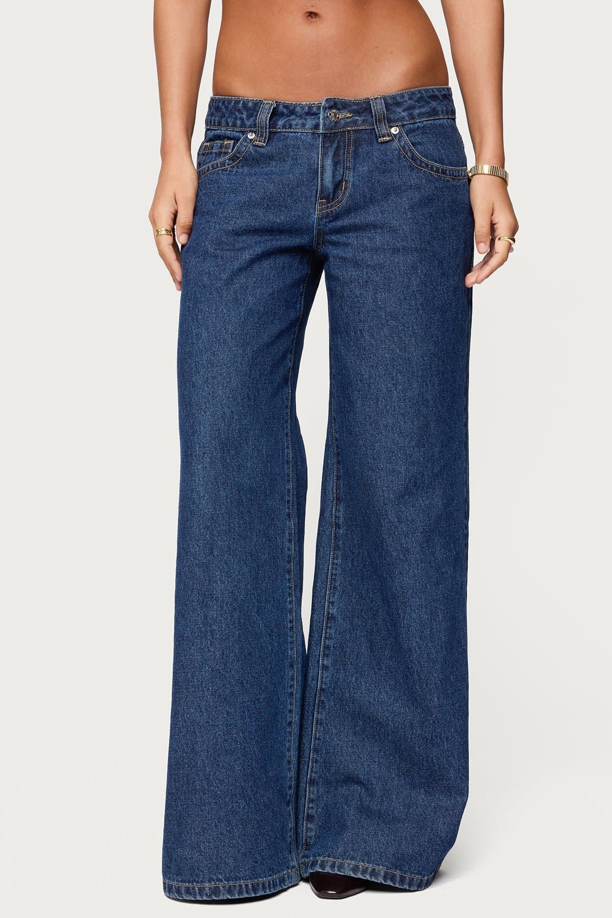 Raiyne Low Rise Wide Leg Jeans in Rigid Denim Cotton Polyester Spandex