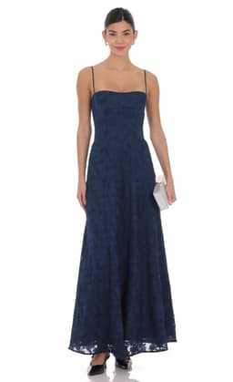 Burnout Lace-Up Maxi Dress in Navy