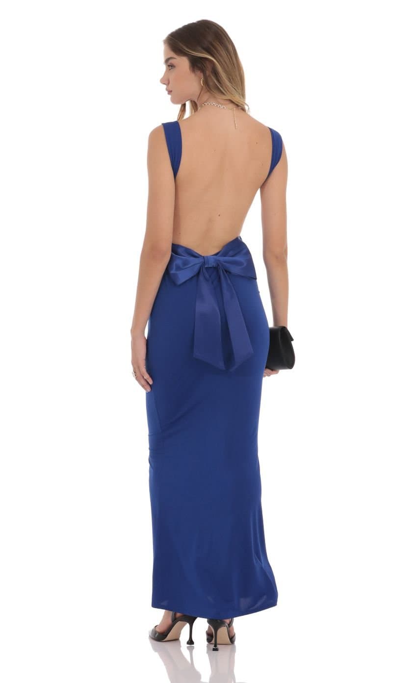 Open Back Bow Maxi Dress in Blue