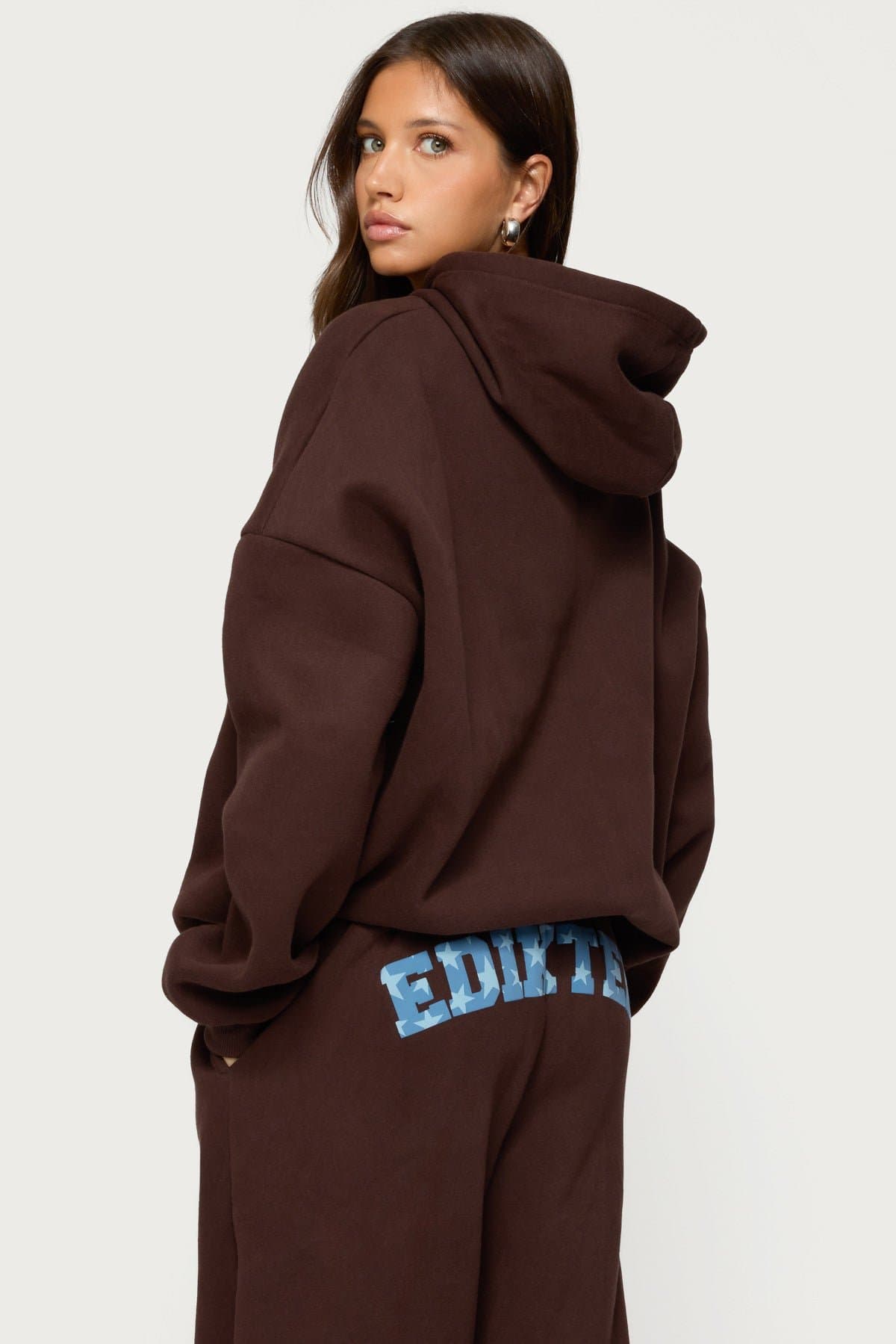 Edikted Oversized Hoodie with Puff Printed Graphic Text - Polyester Cotton Blend