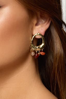 Mixed Gemstone Abstract Stud Earrings Gold Tone Dangle 1.8 Inch Length