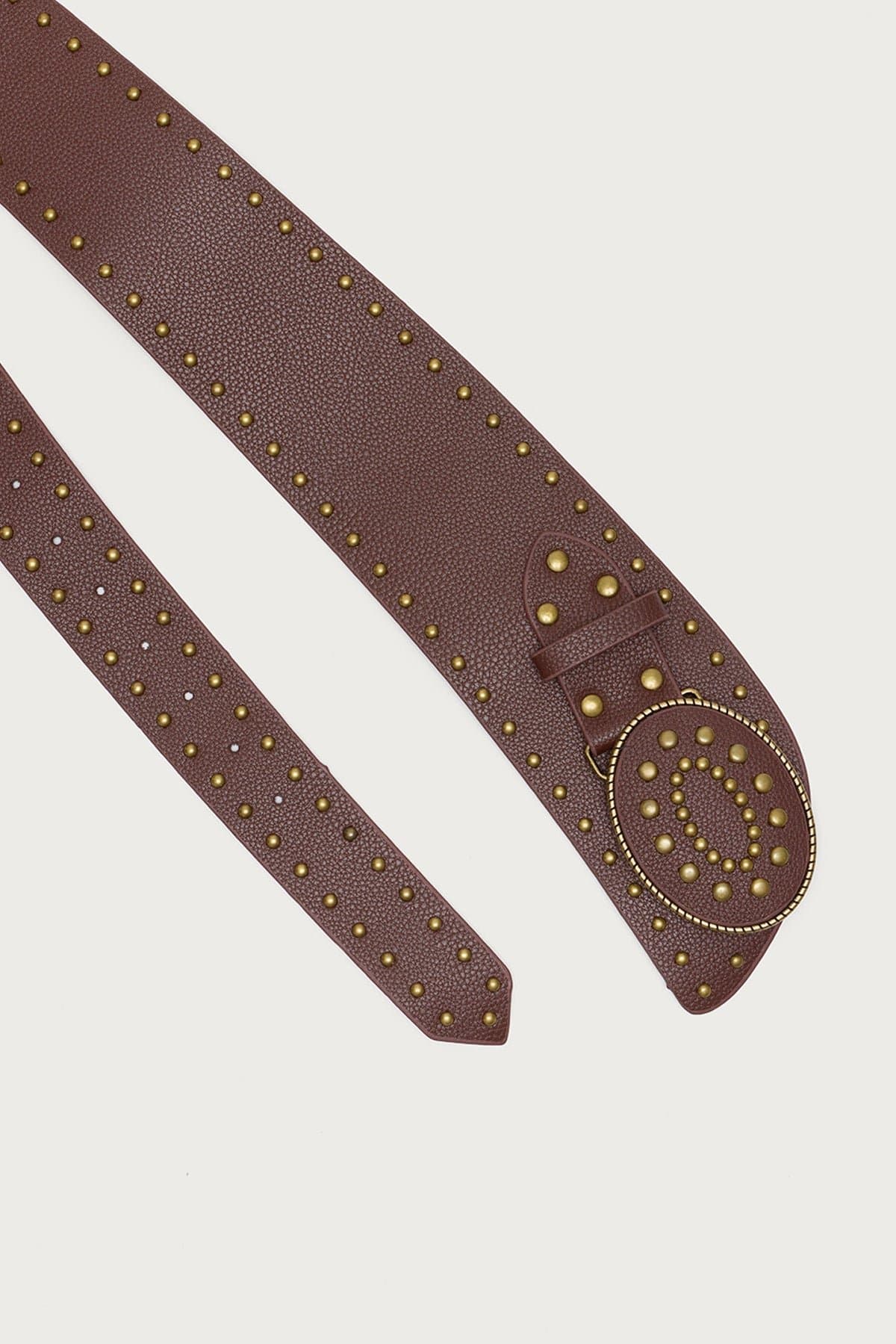Studded Faux Leather Western Belt, Gold Tone Metal, 44.5 Inch Length