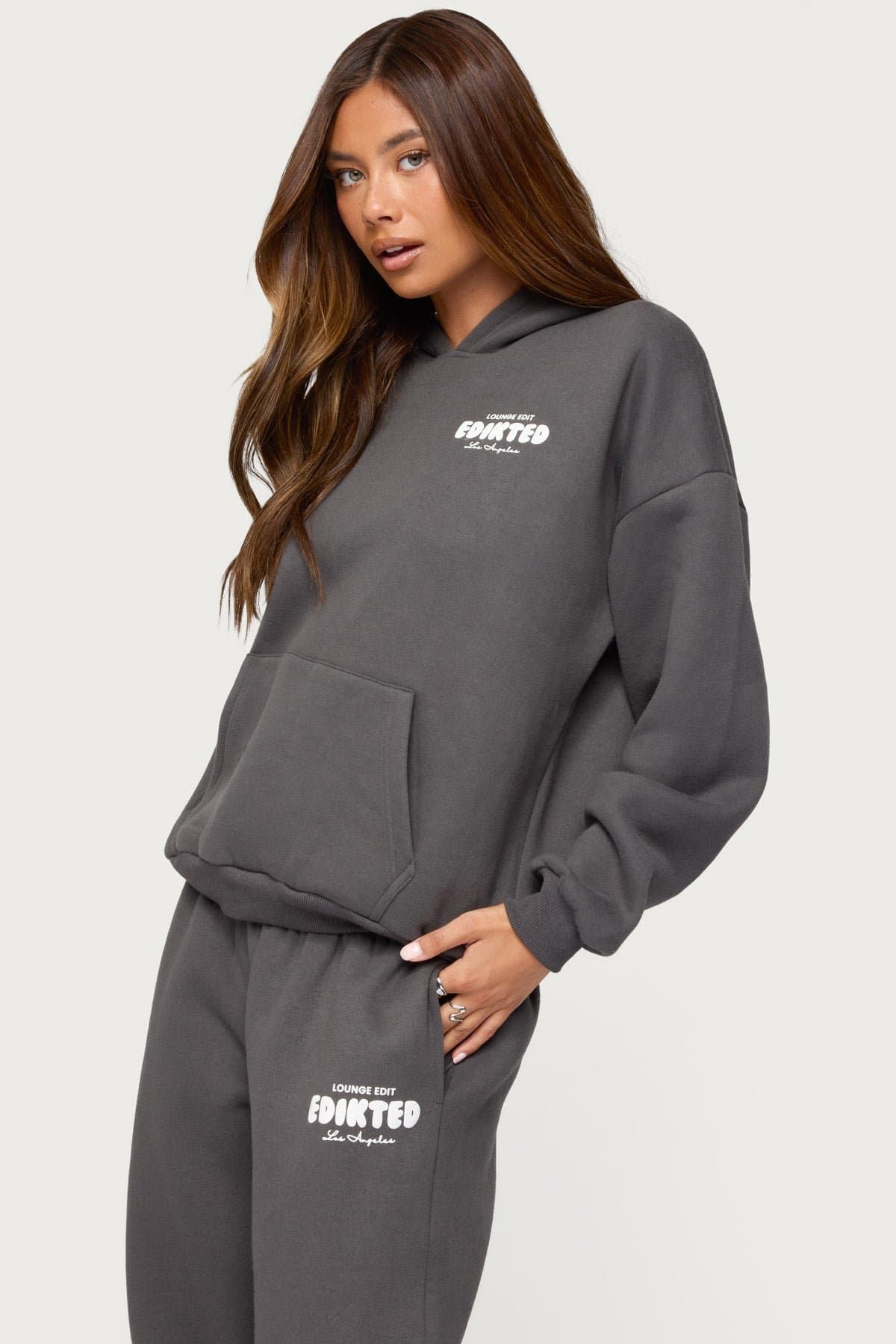 Lounge Edit Hoodie Edikted Los Angeles Graphic Polyester Cotton Rayon