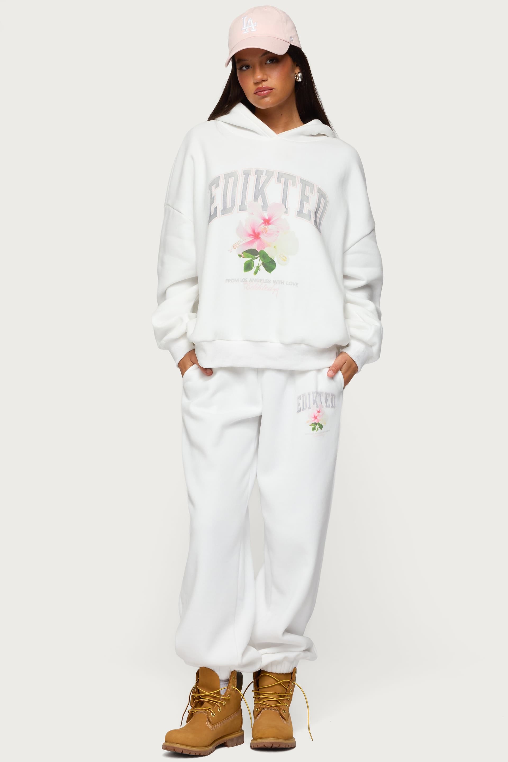 Flerua Edikted Sweatpants - Oversized Cotton Polyester Flower Print Elastic Waistband
