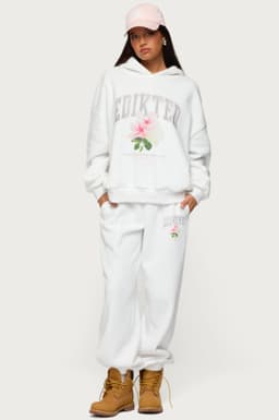 Flerua Edikted Sweatpants - Oversized Cotton Polyester Flower Print Elastic Waistband