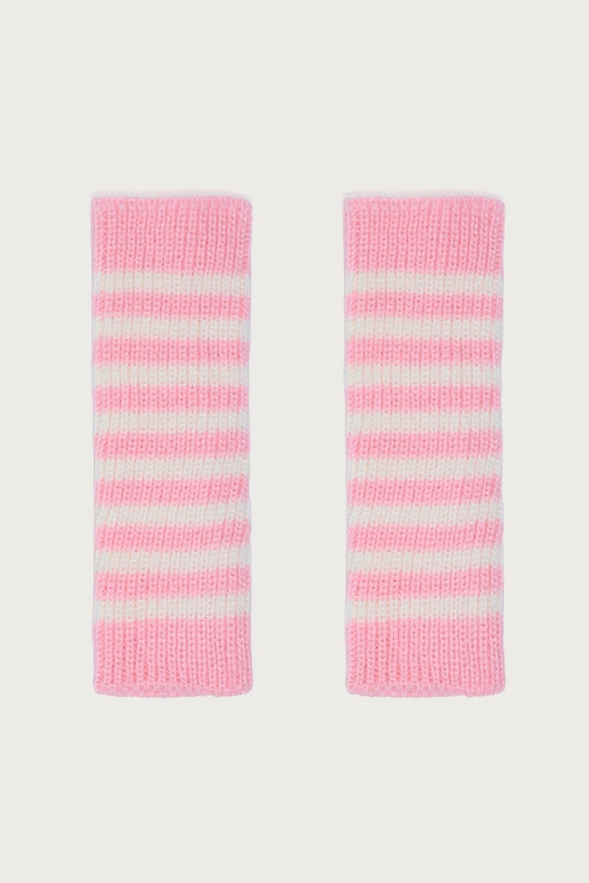 Striped Knit Fingerless Gloves in Cotton Spandex - Length 8.3in Width 2.8in