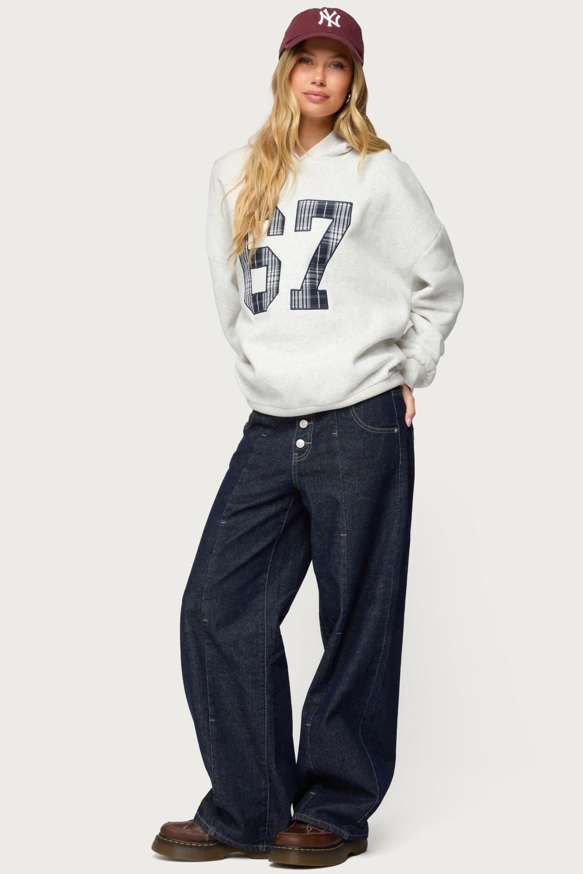 Gali Plaid 67 Oversized Hoodie - Polyester Cotton Embroidered Patch Unisex Fit