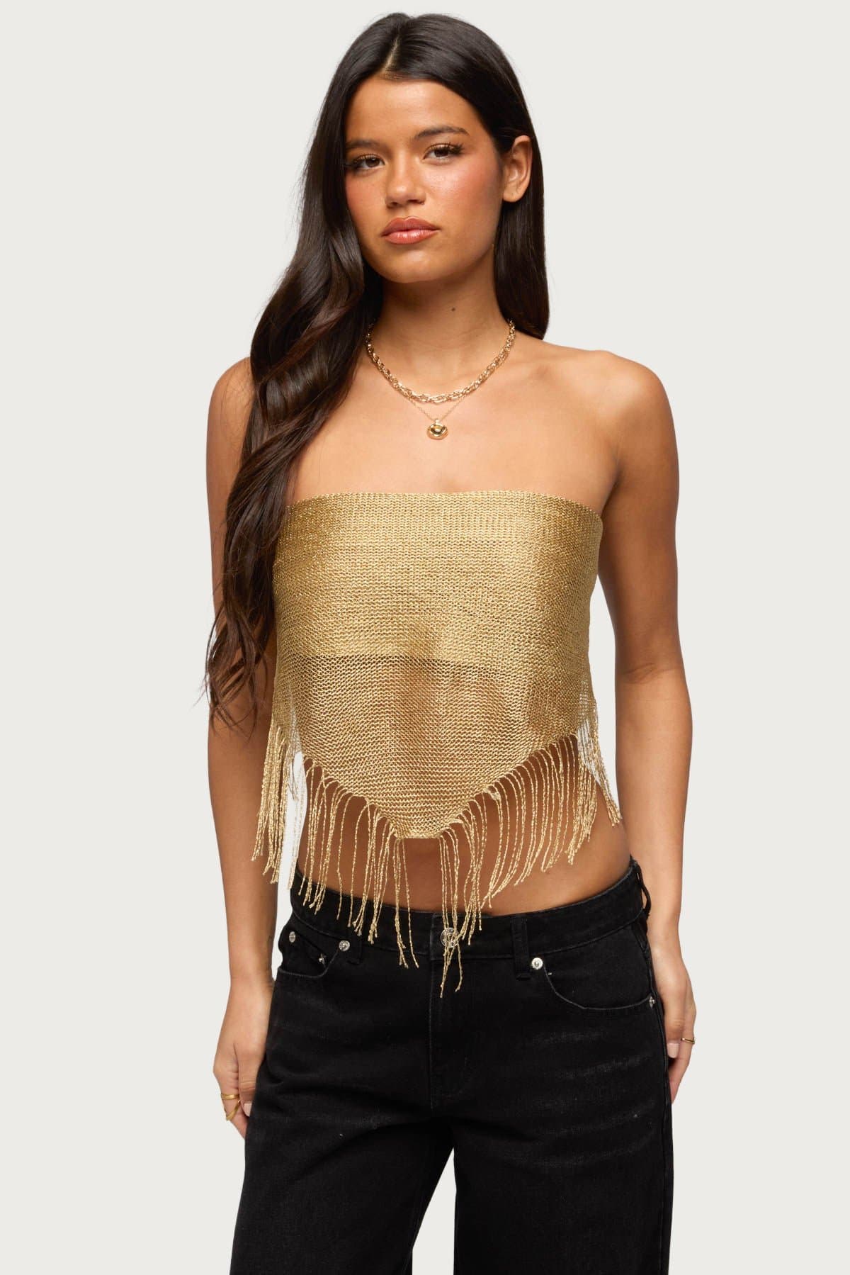 Fringed Waist Scarf with Metallic Detailing - Polyester, 74.8" Length, Multi-Way Wear