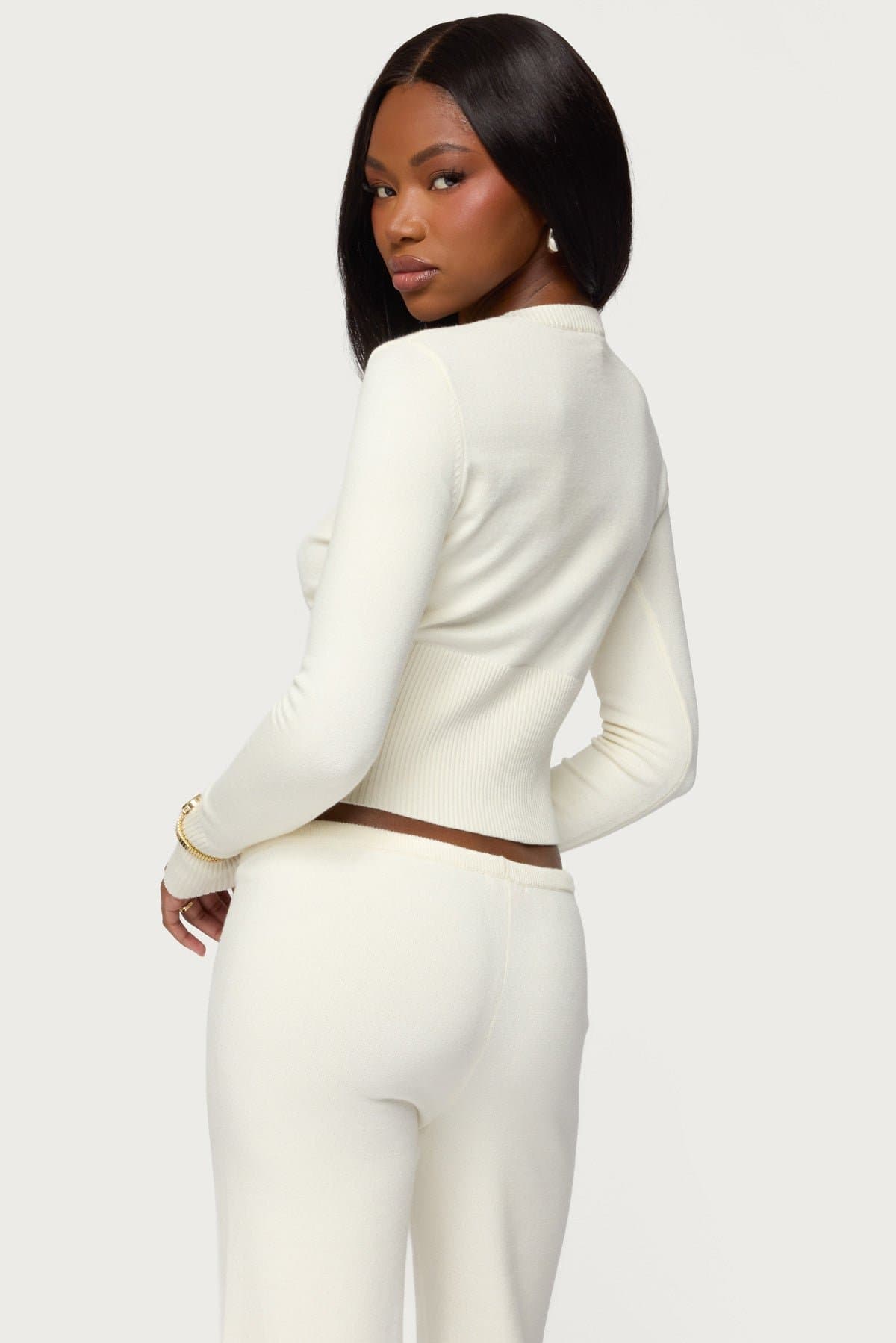 Montanna Rib Knit Cardigan - Acrylic Ribbed Button Front Sweater