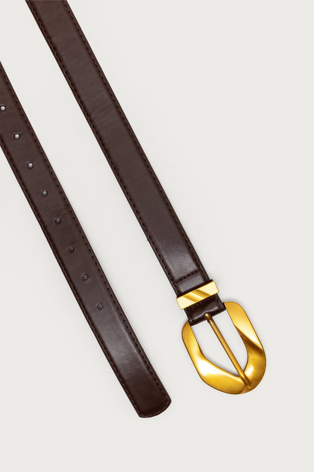 All Buckled Faux Leather Belt with Oversized Gold Tone Metal Buckle - 40.9 Inch Length