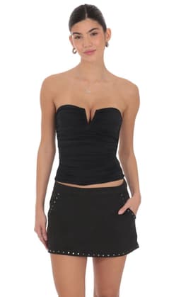 Studded Suede Skirt in Black