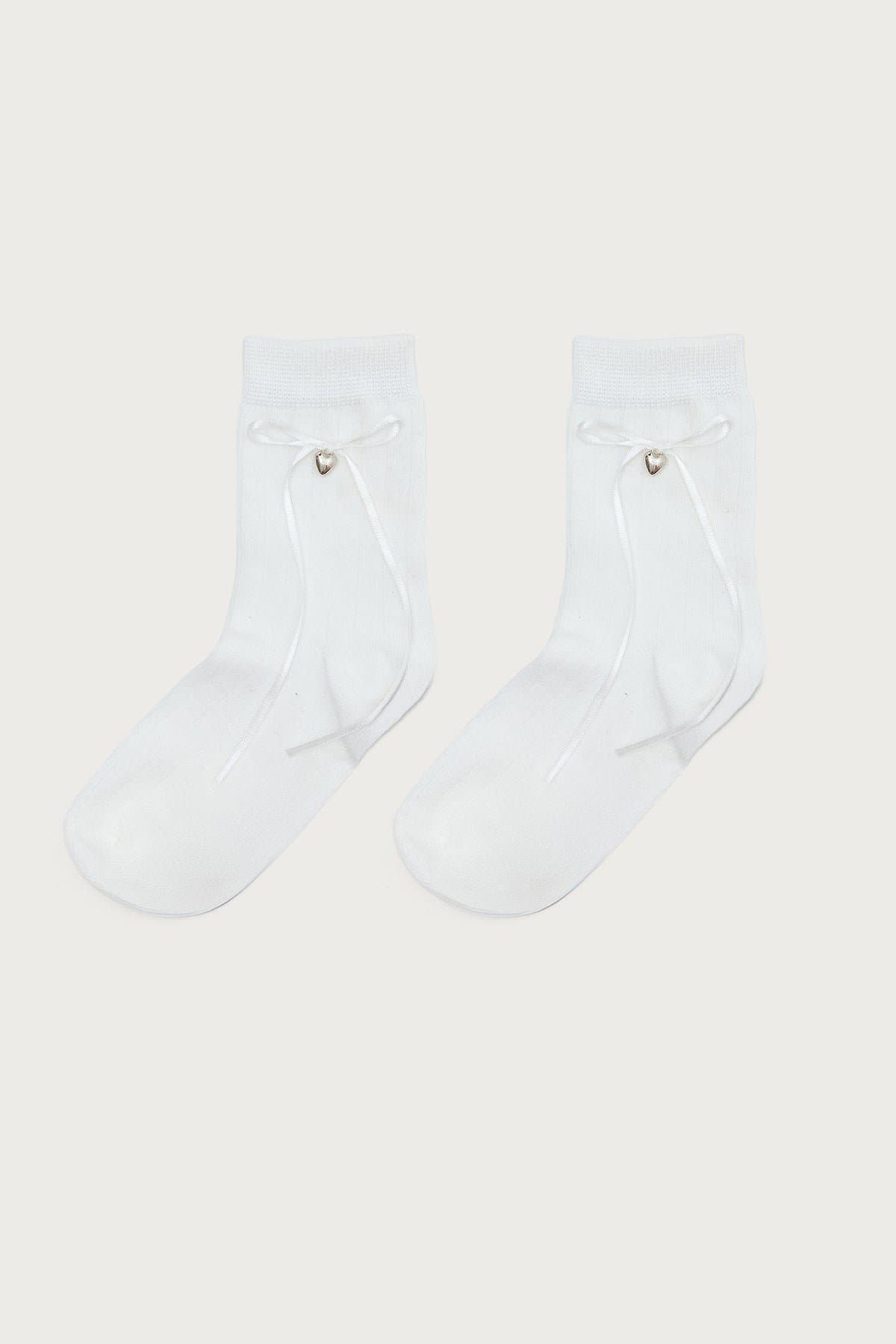 Bow & Heart Charm Socks - Polyester Spandex Blend, 10.6 Inch Length
