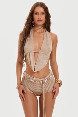 Rayah Short Single Layer Knit Stretchy Sheer Hotpant White