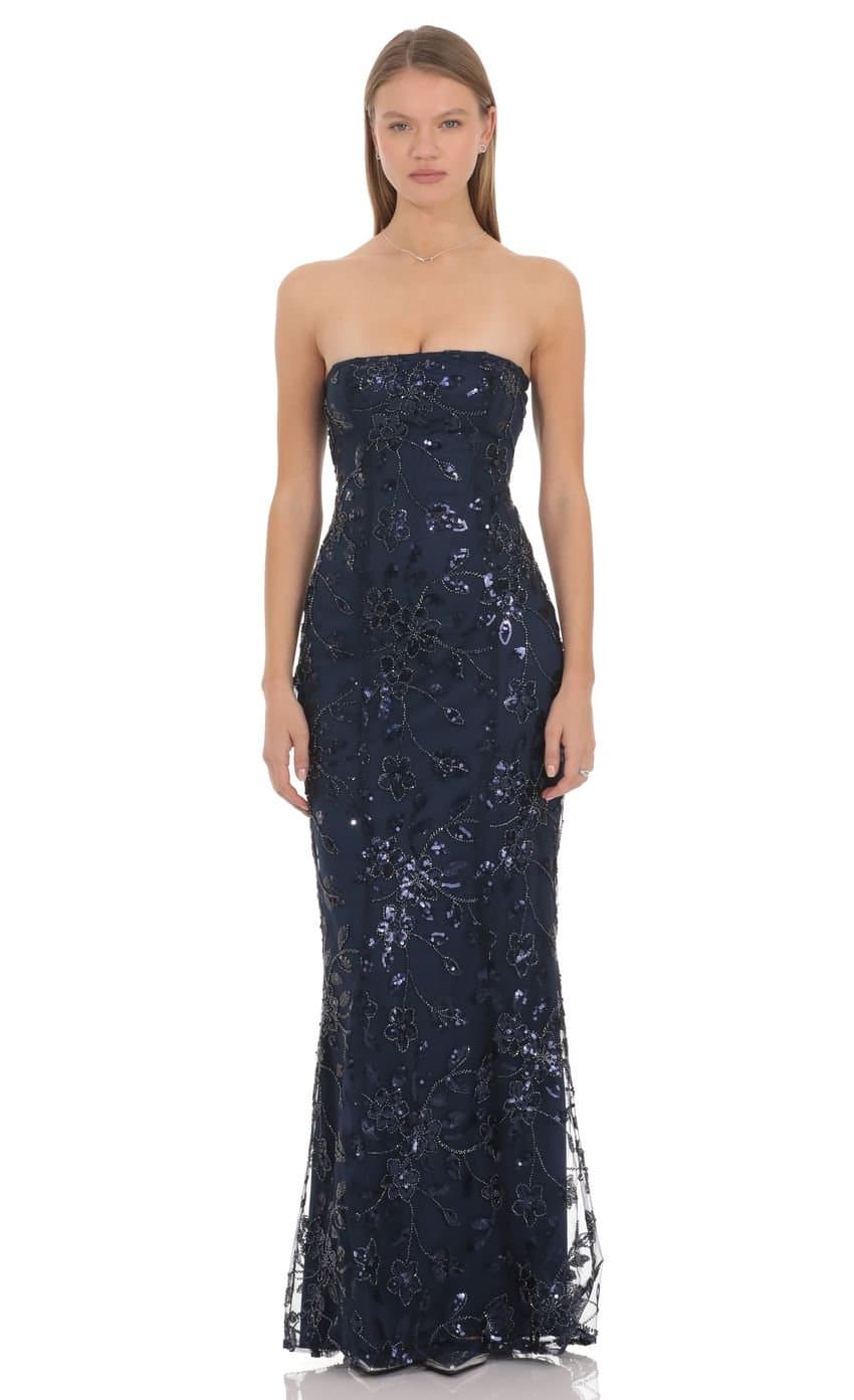 Masha Sequin Maxi Dress in Navy