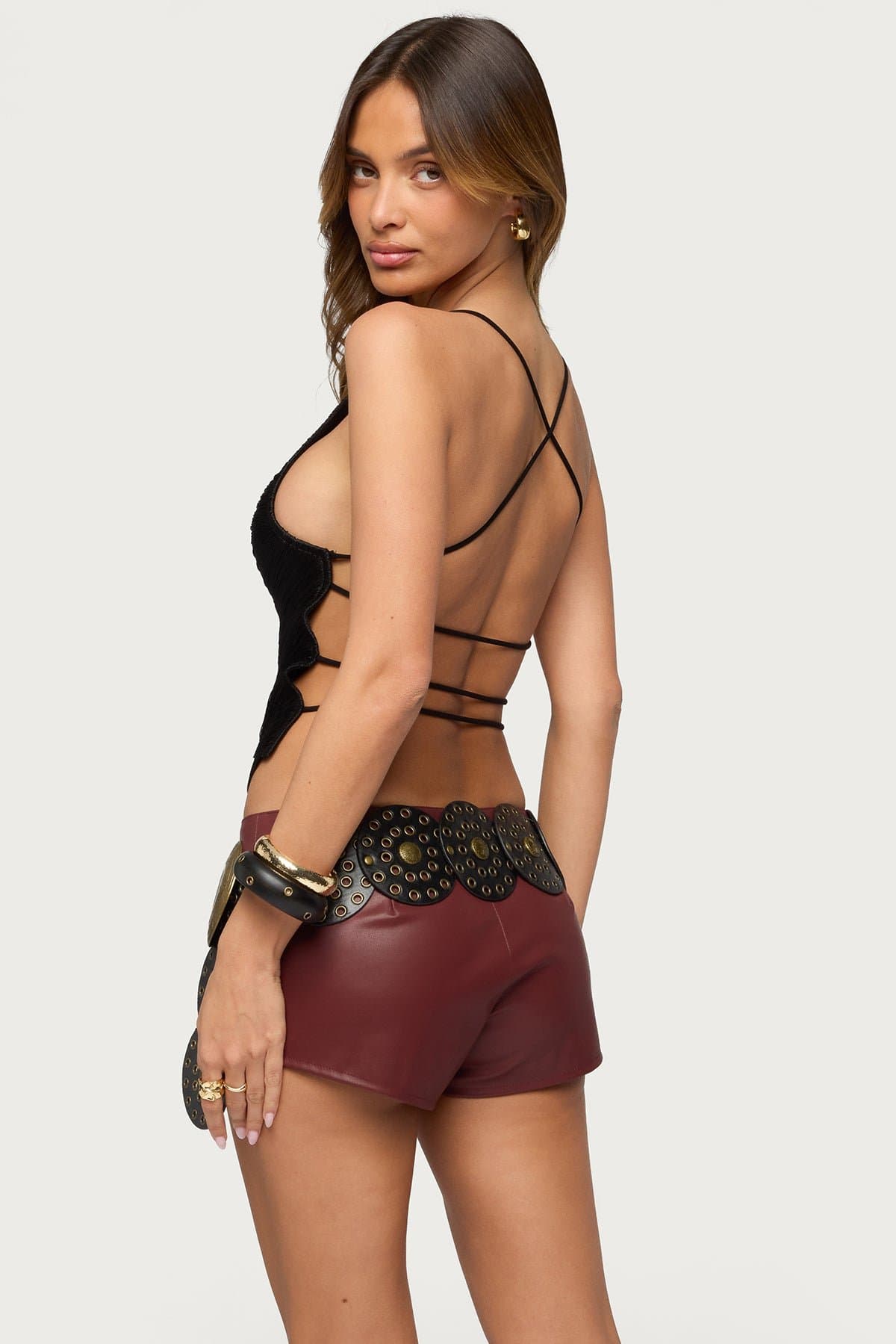 Kalana Crisscross Backless Fringed Top - Metallic Nylon Spandex Polyester